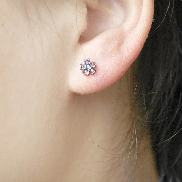 Flower Shaped Moonstone Stud Earrings in White Gold Plated Sterling Silver Jewelry Accessories Women