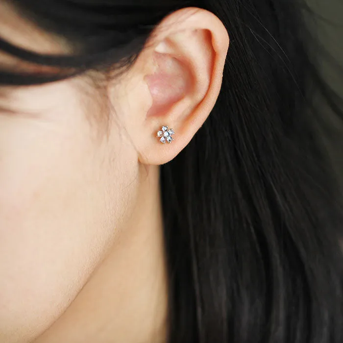 Flower Shaped Moonstone Stud Earrings in White Gold Plated Sterling Silver Jewelry Accessories Women