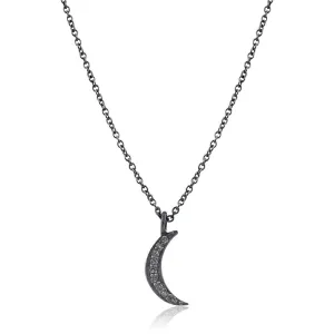 Genuine Pave Diamond 925 Silver 18" Chian Half Moon Pendant Jewelry NEMJ-230