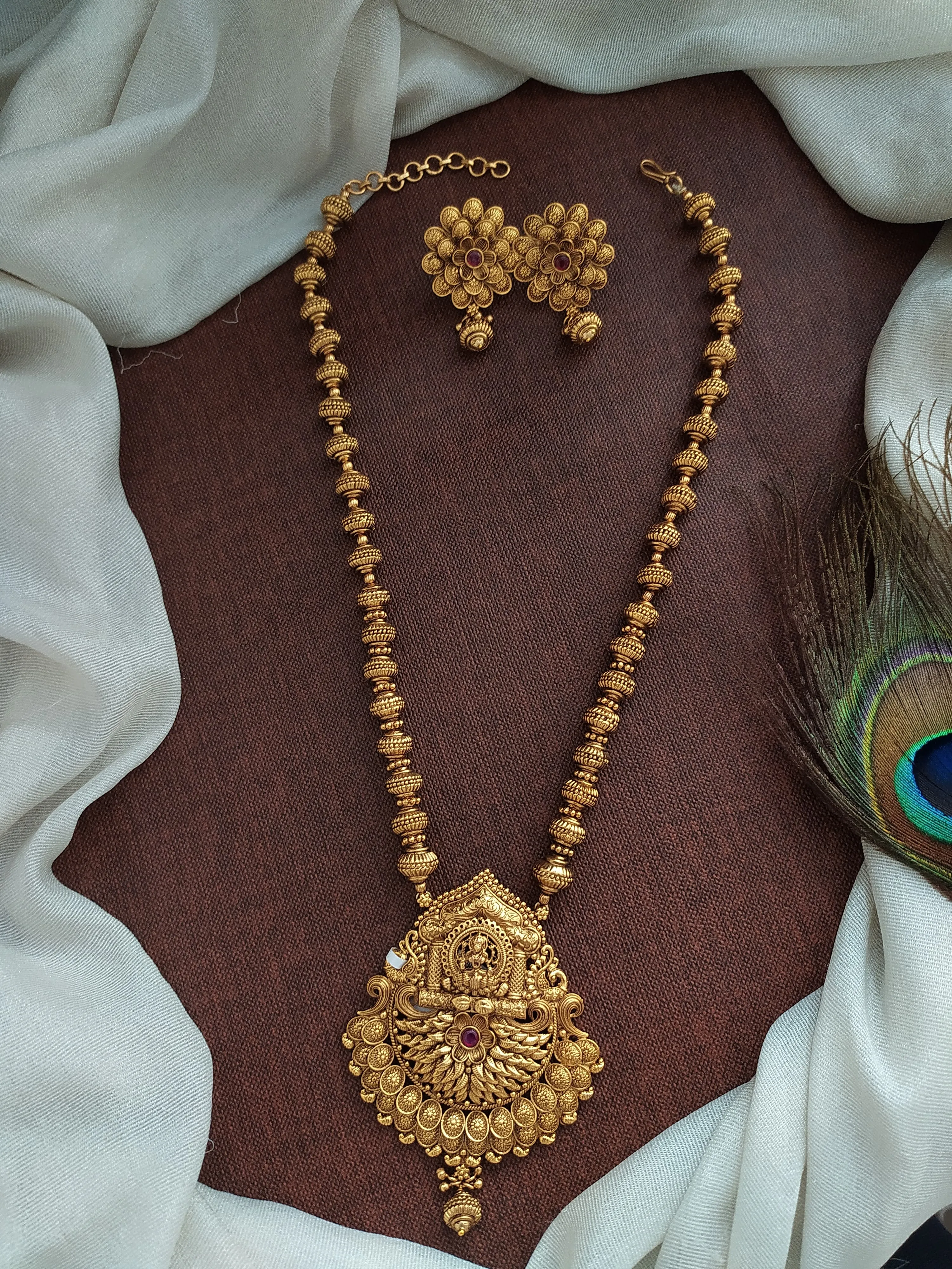 Goddess Lakshmi Ji Temple Pendant Divine Antique Mala Set