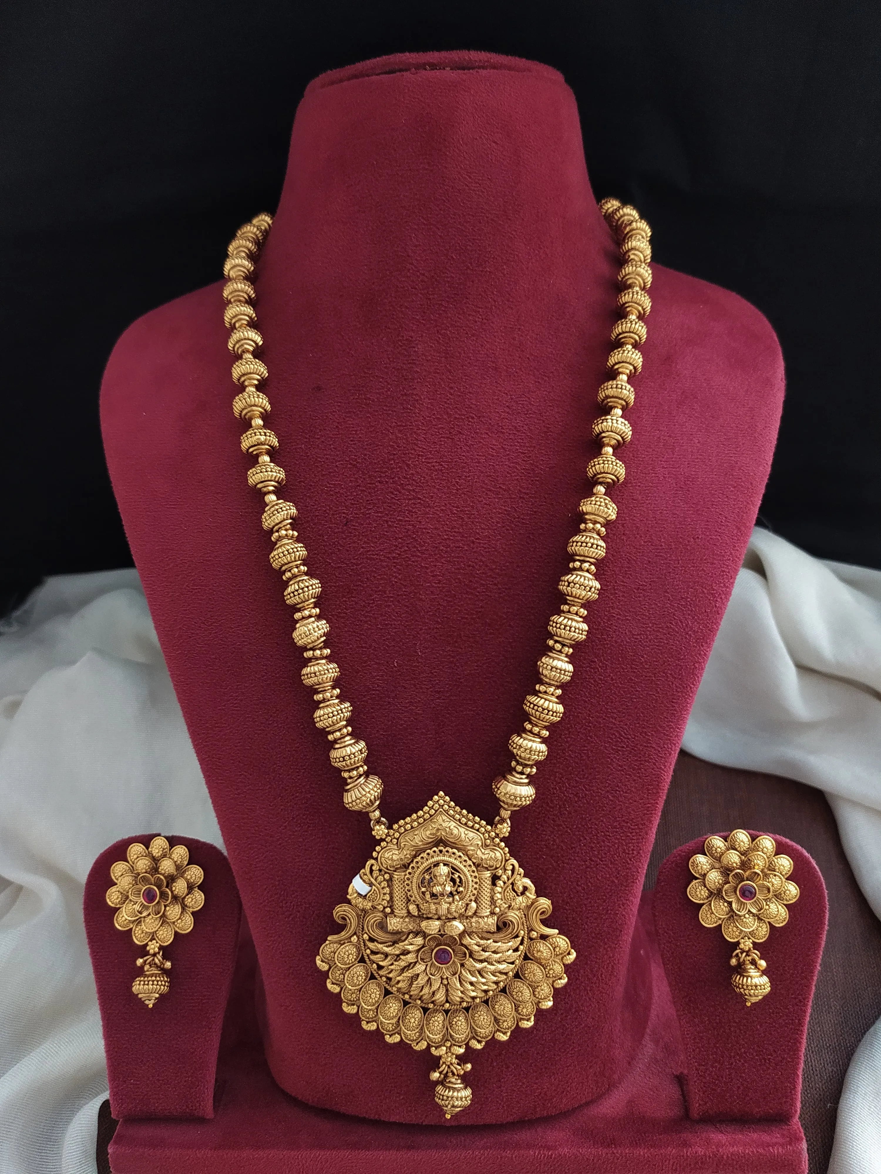 Goddess Lakshmi Ji Temple Pendant Divine Antique Mala Set