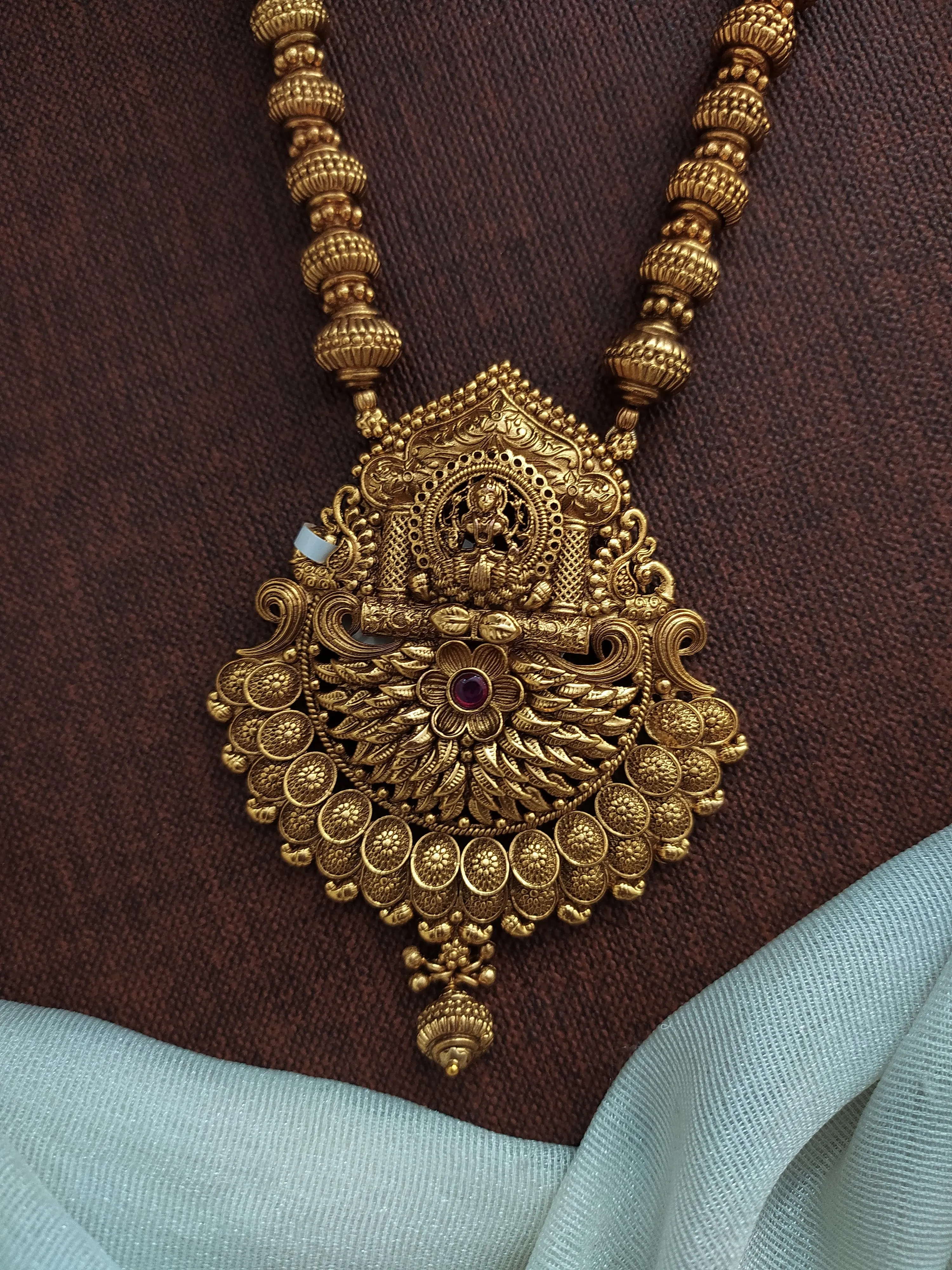 Goddess Lakshmi Ji Temple Pendant Divine Antique Mala Set