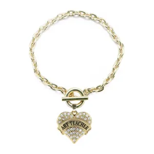 Gold Art Teacher Pave Heart Charm Toggle Bracelet