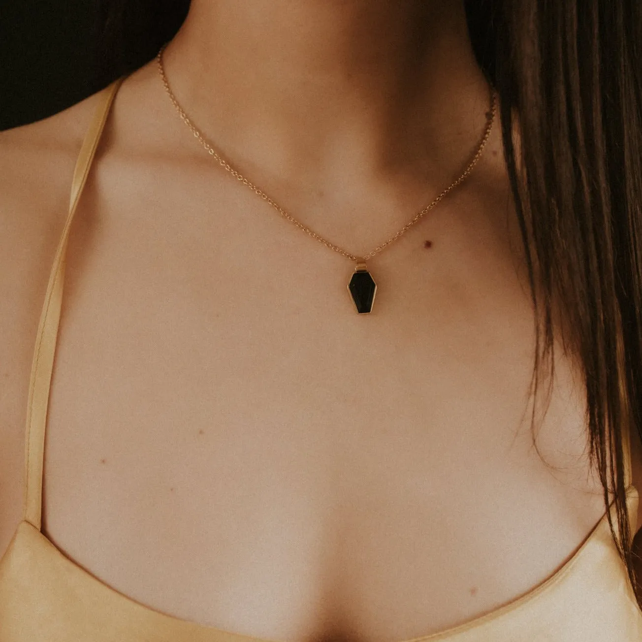 Gold Crypt Black Coffin Gothic Necklace