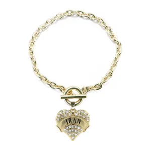 Gold Iran Pave Heart Charm Toggle Bracelet