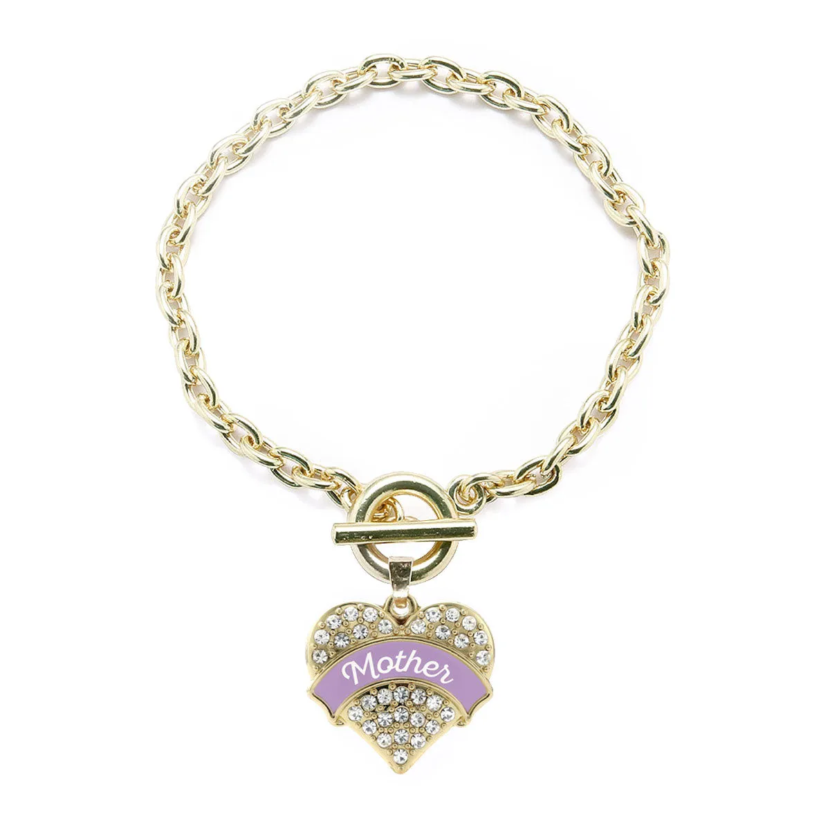 Gold Lavender Mother Pave Heart Charm Toggle Bracelet