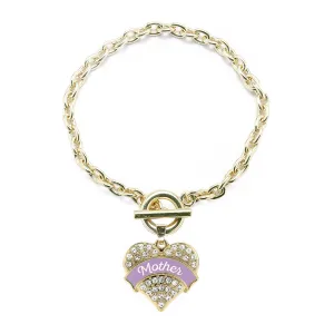 Gold Lavender Mother Pave Heart Charm Toggle Bracelet