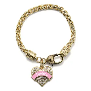 Gold Light Pink Besties Pave Heart Charm Braided Bracelet