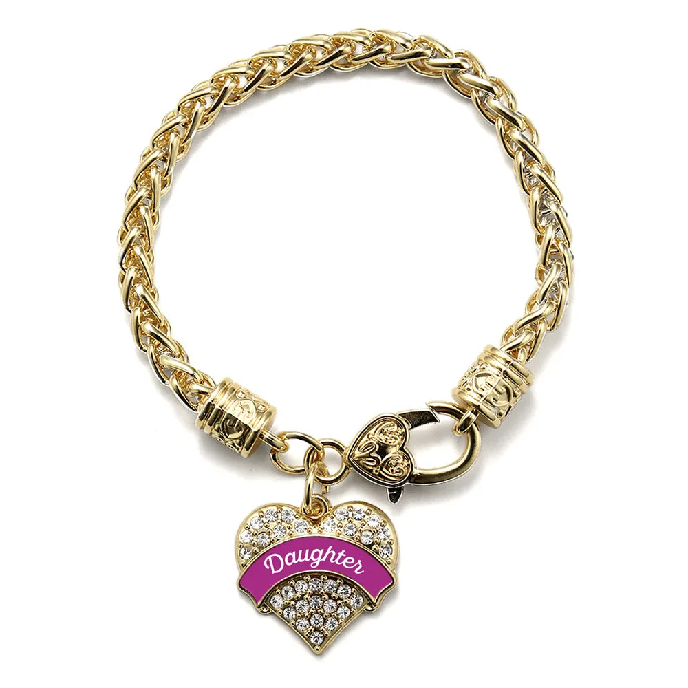 Gold Magenta Daughter Pave Heart Charm Braided Bracelet