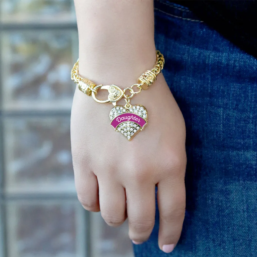 Gold Magenta Daughter Pave Heart Charm Braided Bracelet