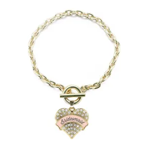 Gold Nude Bridesmaid Pave Heart Charm Toggle Bracelet