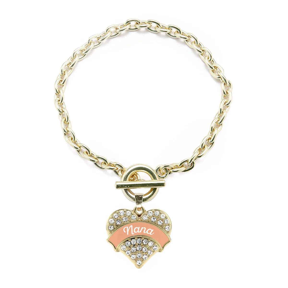 Gold Peach Nana Pave Heart Charm Toggle Bracelet