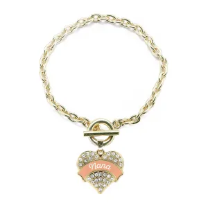 Gold Peach Nana Pave Heart Charm Toggle Bracelet