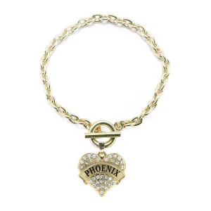 Gold Phoenix Pave Heart Charm Toggle Bracelet