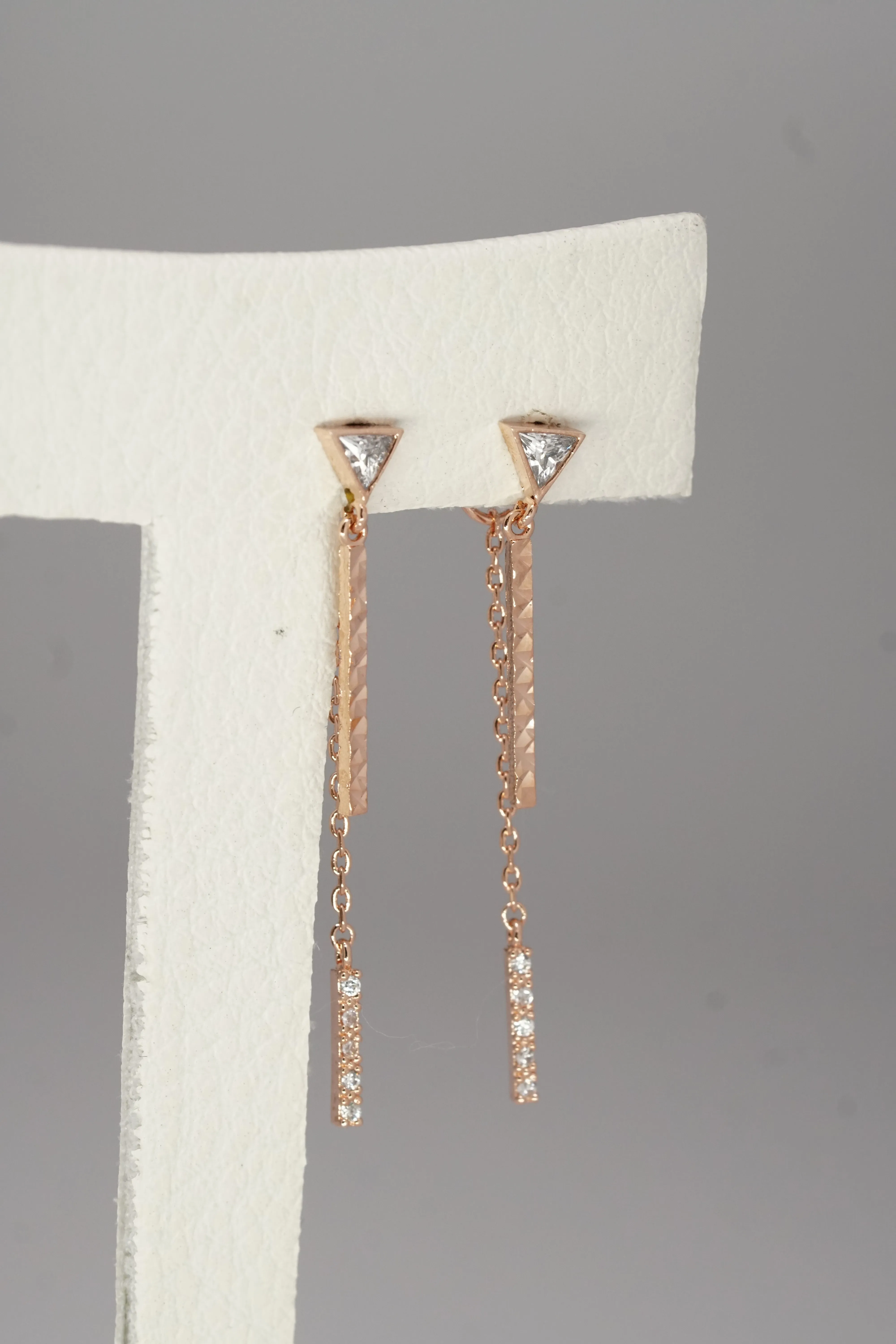 Gold Plated Double Side Diamond Cut Bar Dangle Drop Earring