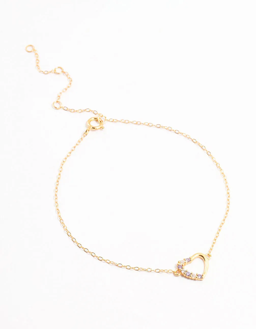 Gold Plated Sterling Silver Cubic Zirconia Heart Bracelet