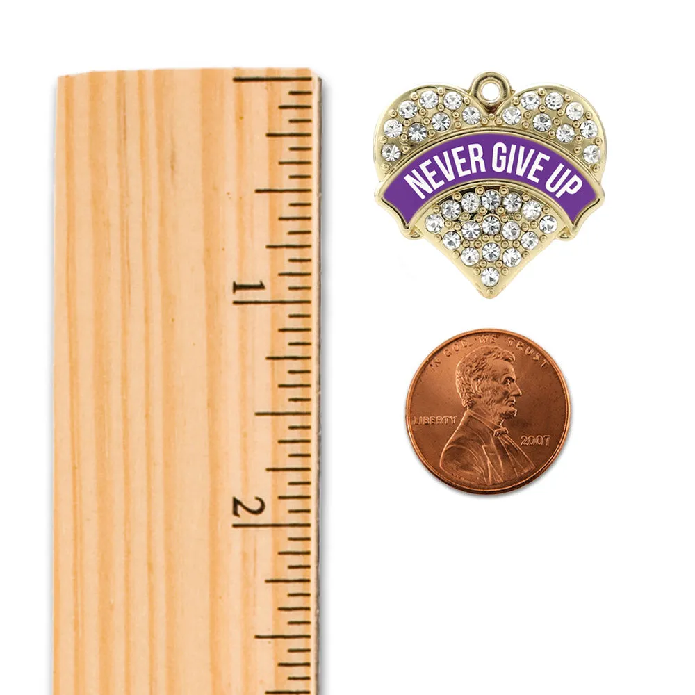 Gold Purple Banner Never Give Up Pave Heart Charm Toggle Bracelet
