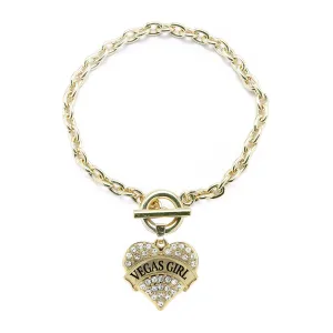 Gold Vegas Girl Pave Heart Charm Toggle Bracelet
