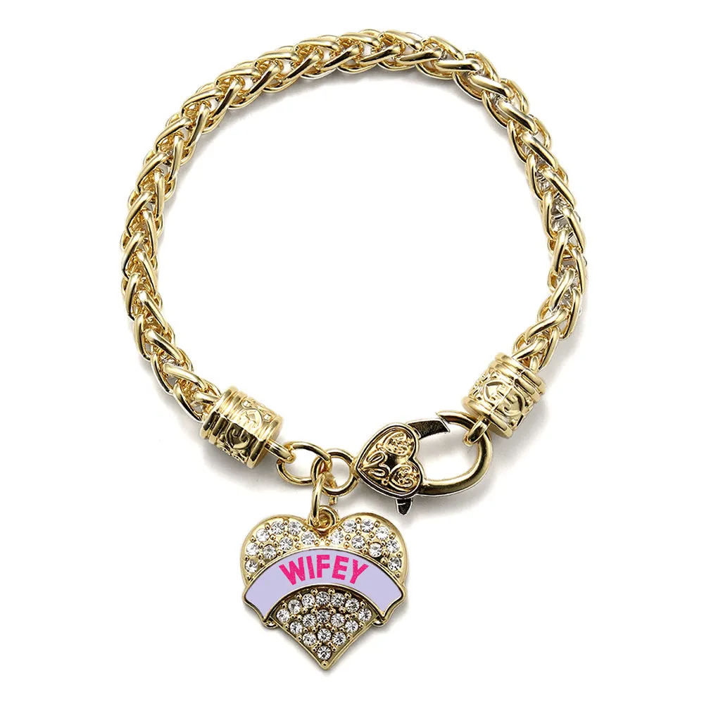 Gold Wifey Purple Candy Pave Heart Charm Braided Bracelet