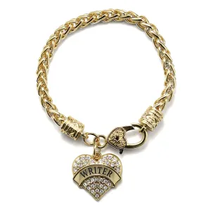 Gold Writer Pave Heart Charm Braided Bracelet