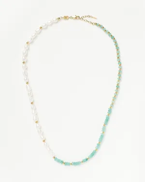 Good Vibes Pearl Beaded Medium Necklace | 18ct Gold Plated/Pearl & Turquoise Quartzite
