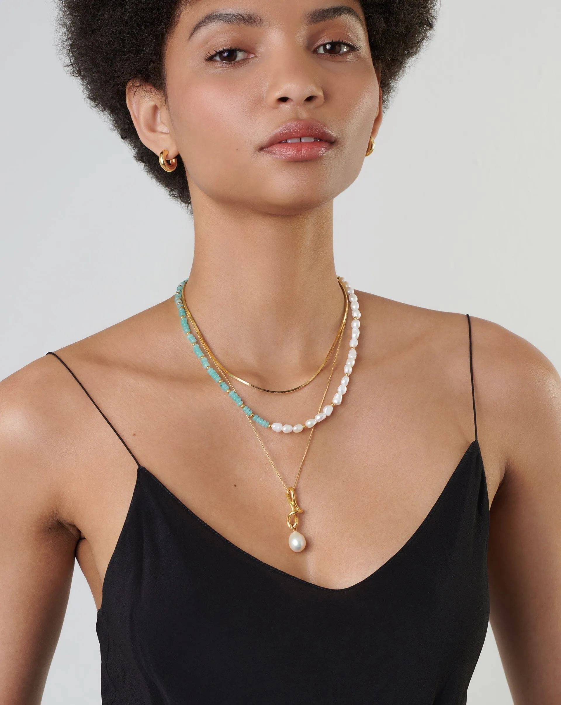 Good Vibes Pearl Beaded Medium Necklace | 18ct Gold Plated/Pearl & Turquoise Quartzite