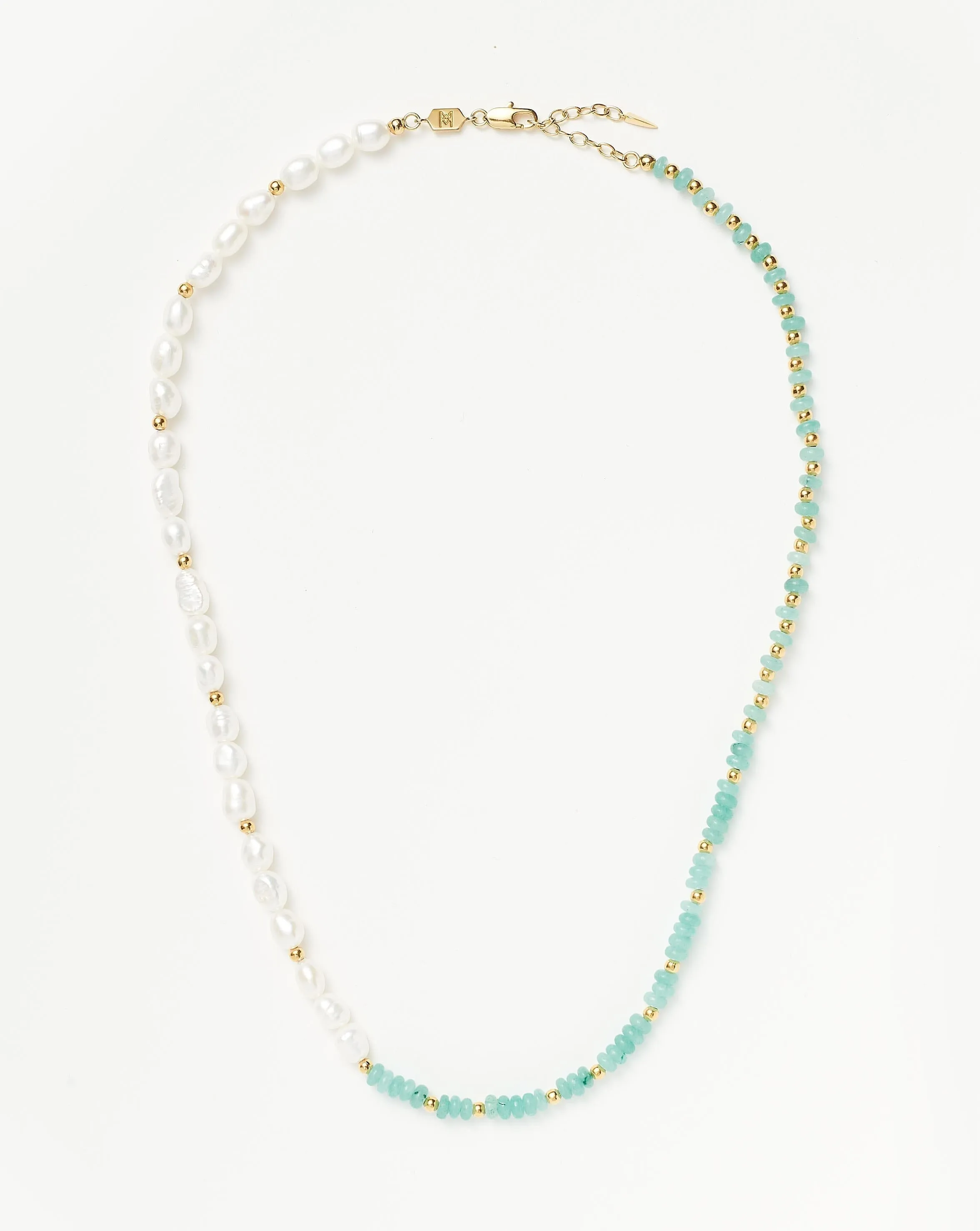 Good Vibes Pearl Beaded Medium Necklace | 18ct Gold Plated/Pearl & Turquoise Quartzite