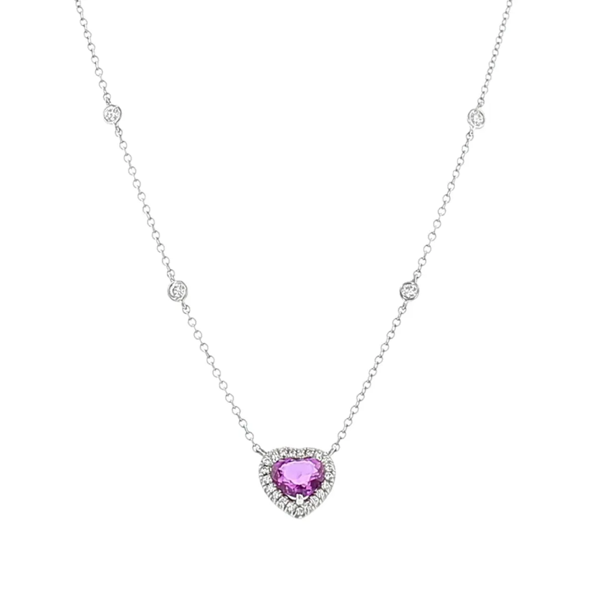 Heart Shape Pink Sapphire and Diamond Necklace
