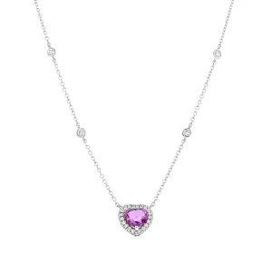 Heart Shape Pink Sapphire and Diamond Necklace