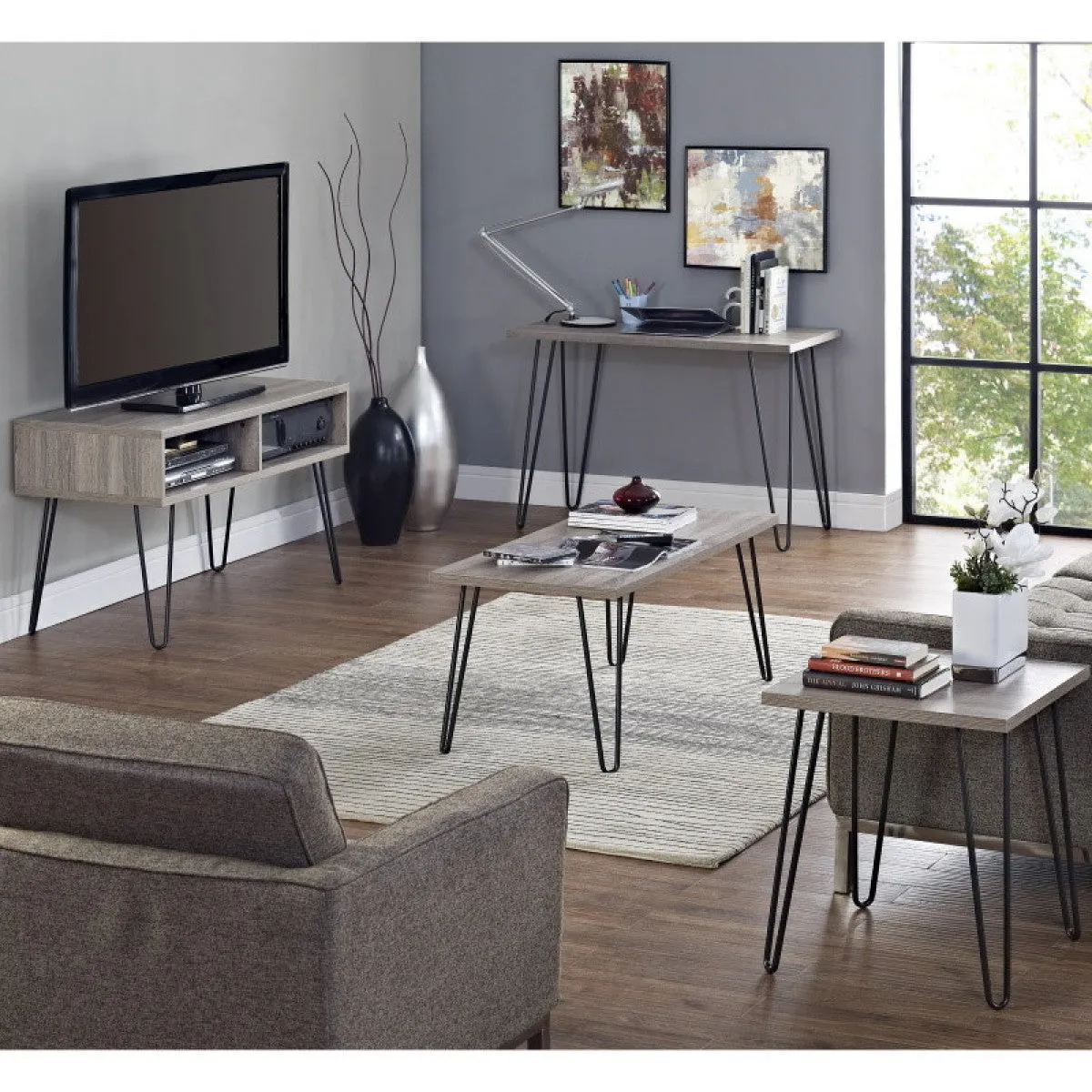 Home Owen Retro Distressed Home Office Desk - Grey Oak | 9851296PCOMUK