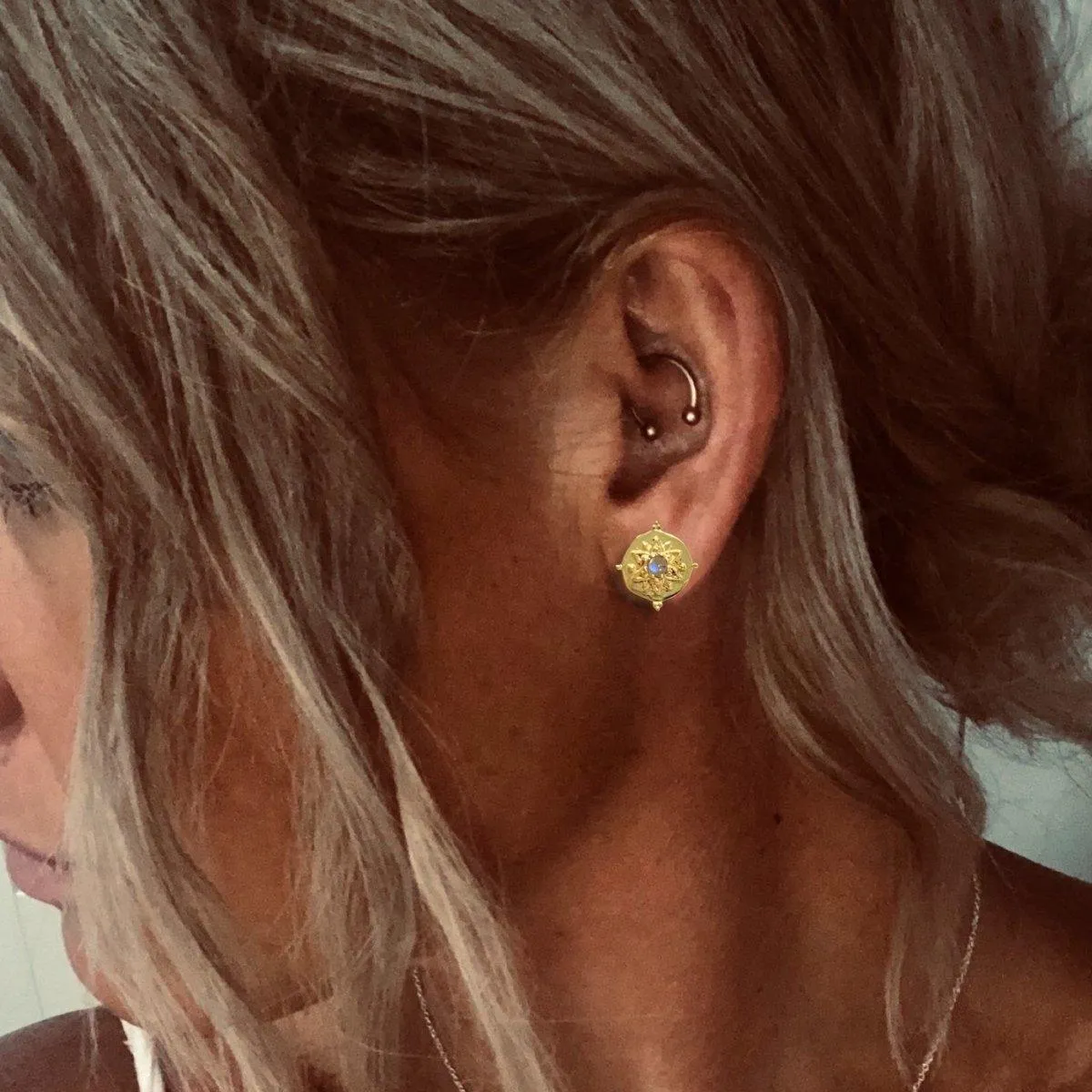 Intricate Vera May Gold Moonstone Stud Earrings