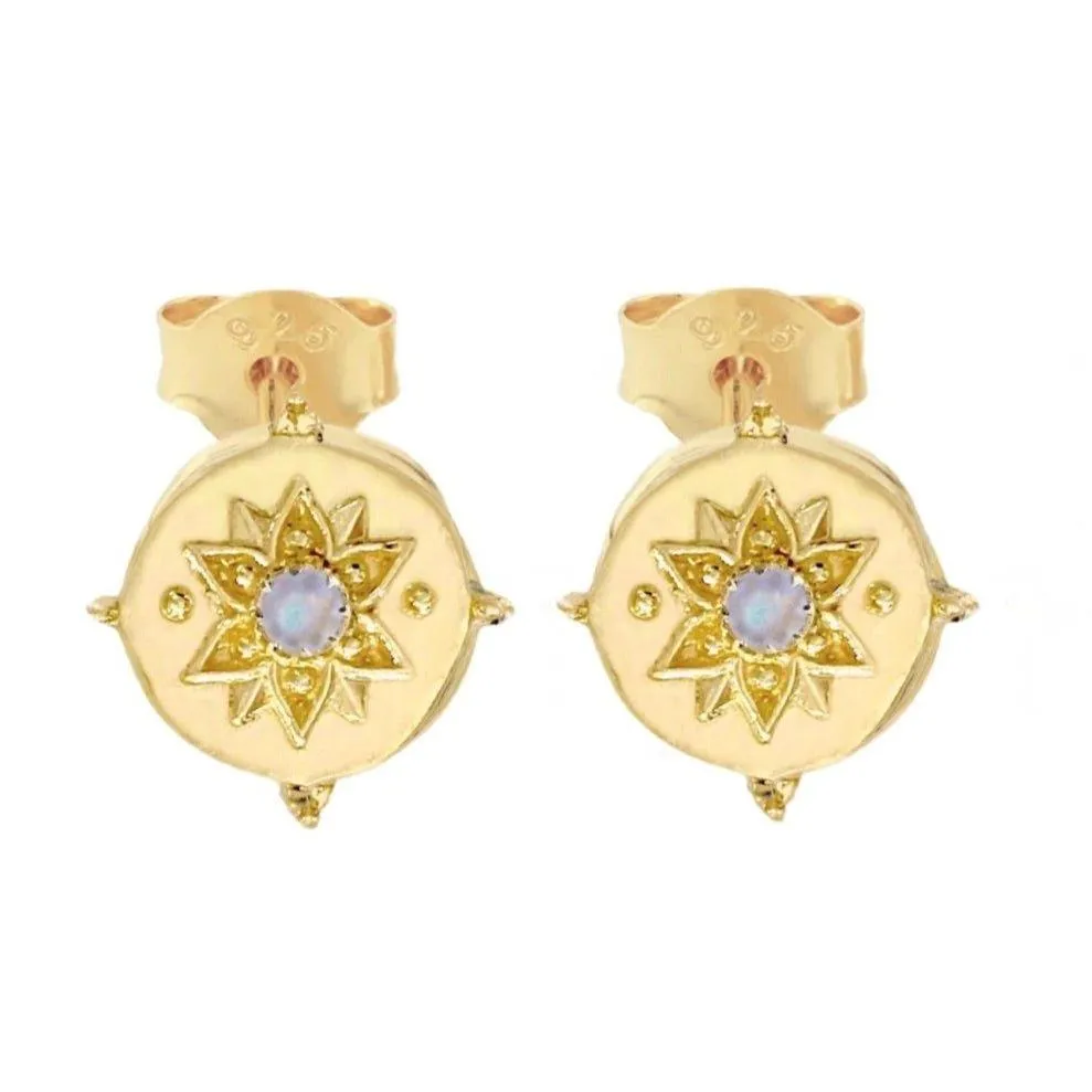 Intricate Vera May Gold Moonstone Stud Earrings