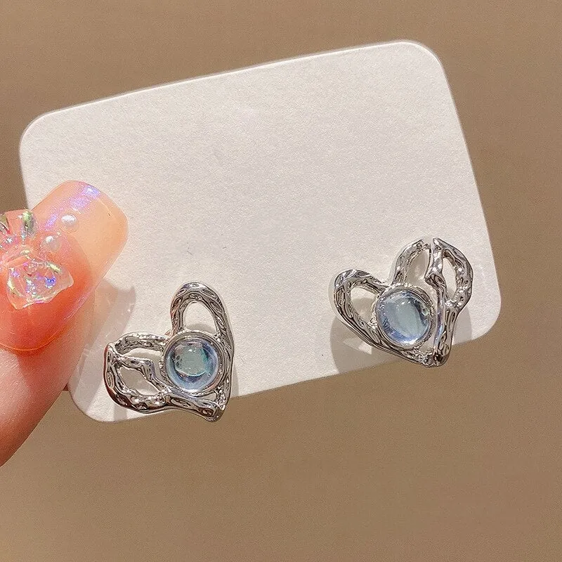 Irregular Liquid Metal Cross Moonstone Dangle Earrings Young Girl Trend Metal Cross Moonstone Drops Earrings Jewelry Wholesale