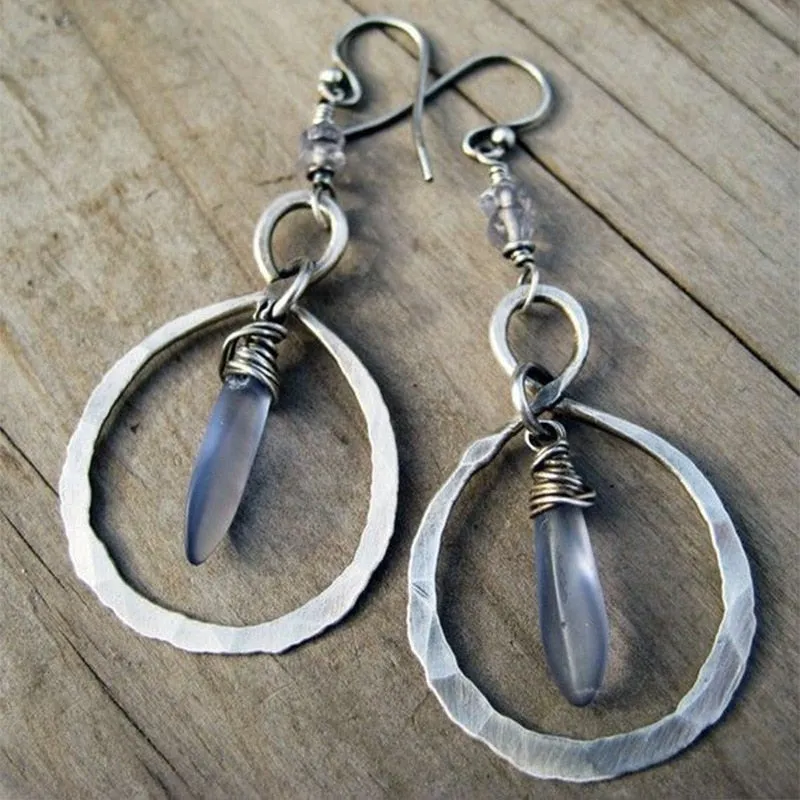 Irregular Liquid Metal Cross Moonstone Dangle Earrings Young Girl Trend Metal Cross Moonstone Drops Earrings Jewelry Wholesale