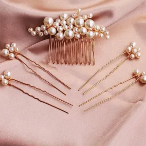 Isla Gold Pearl Wedding Hair Pins (Set of 5)