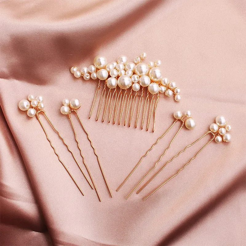 Isla Gold Pearl Wedding Hair Pins (Set of 5)