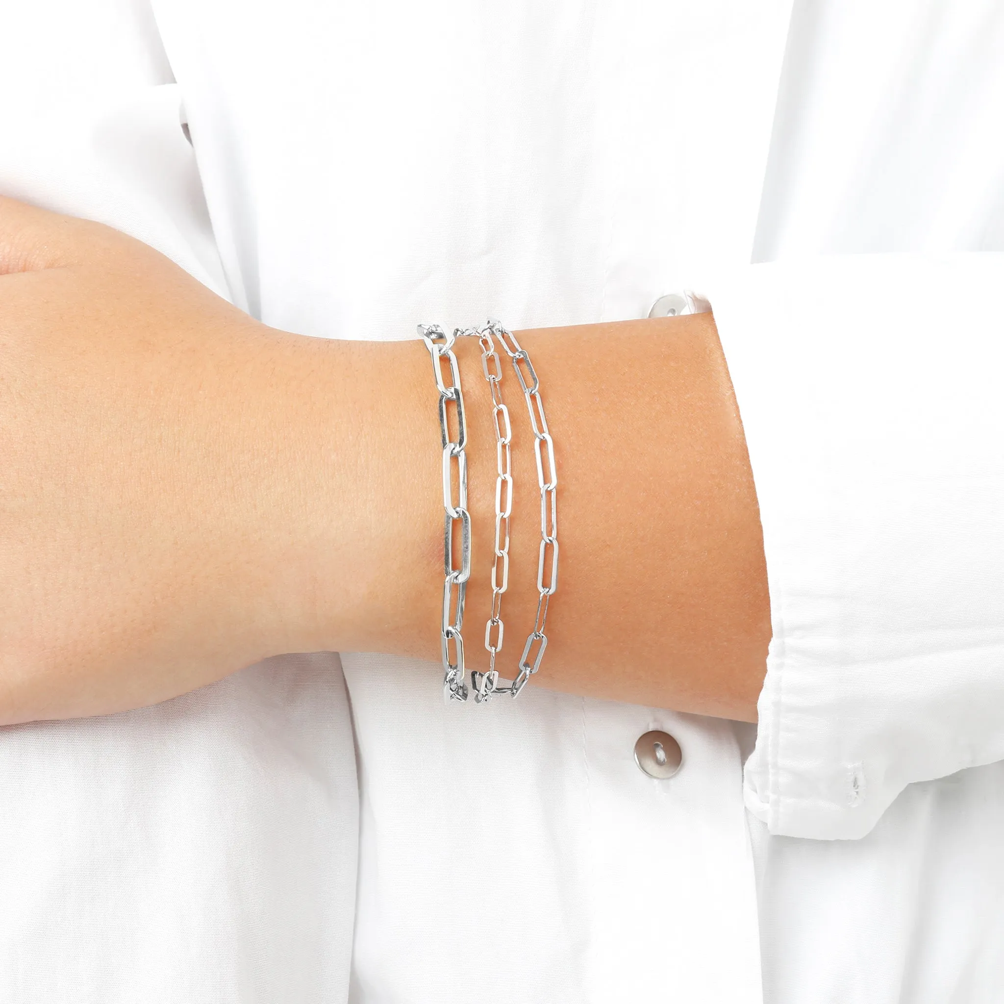 Italian Sterling Silver 8-1/4" Multi-Strand Paperclip Bracelet