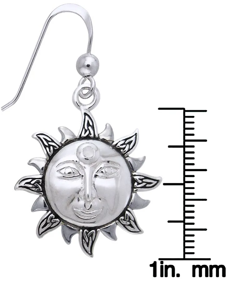 Jewelry Trends Sterling Silver Celtic Trinity Knot Celestial Sun Dangle Earrings with Rainbow Moonstone