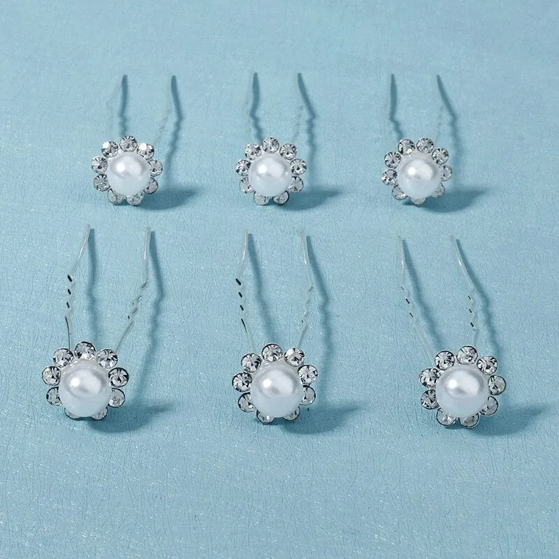 Julia Bridal Pearl & Crystal Hair pins - Set of 16