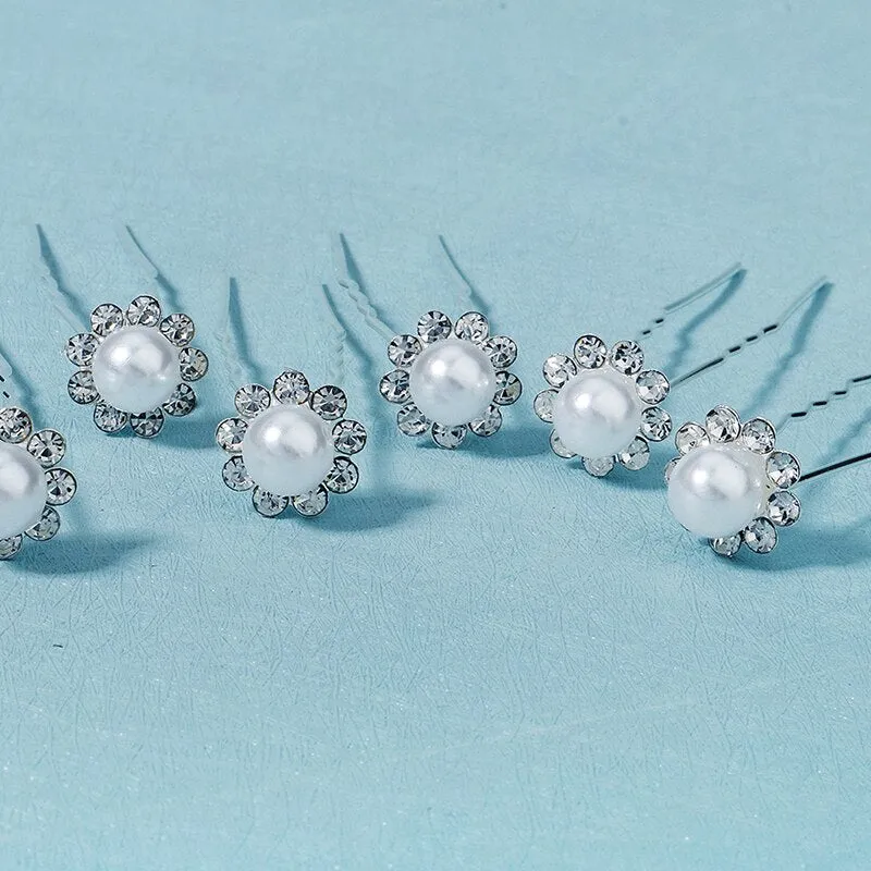 Julia Bridal Pearl & Crystal Hair pins - Set of 16