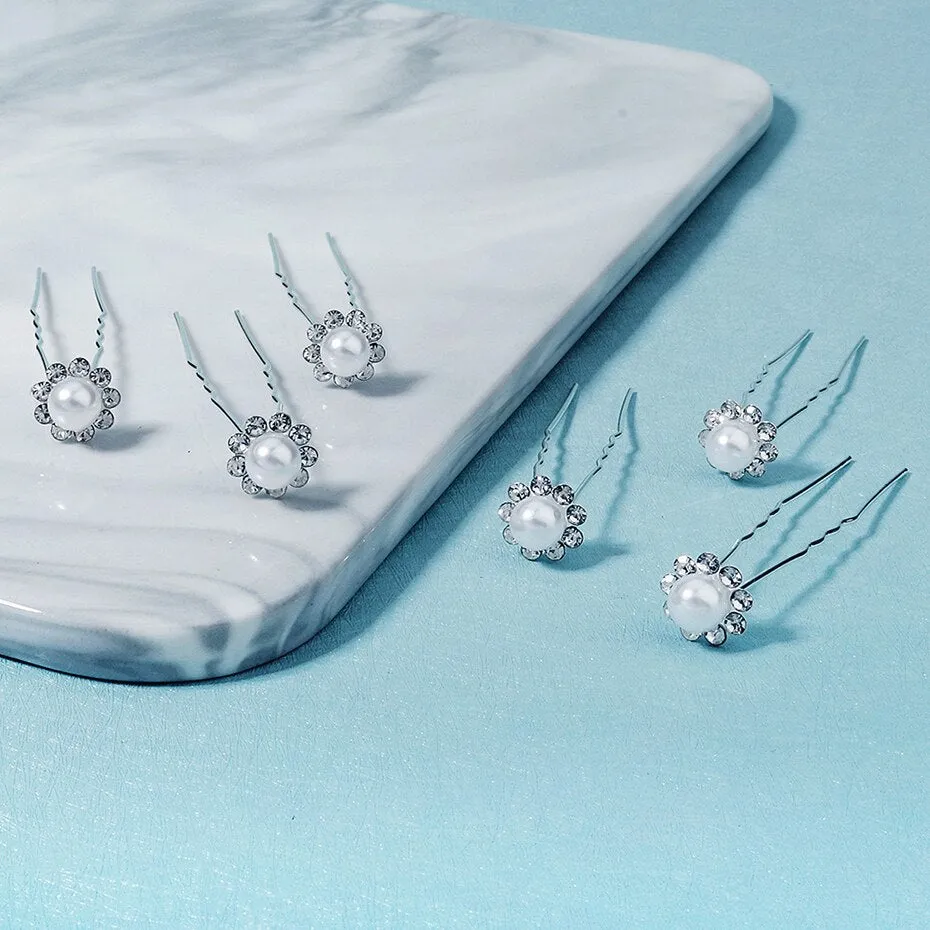 Julia Bridal Pearl & Crystal Hair pins - Set of 16