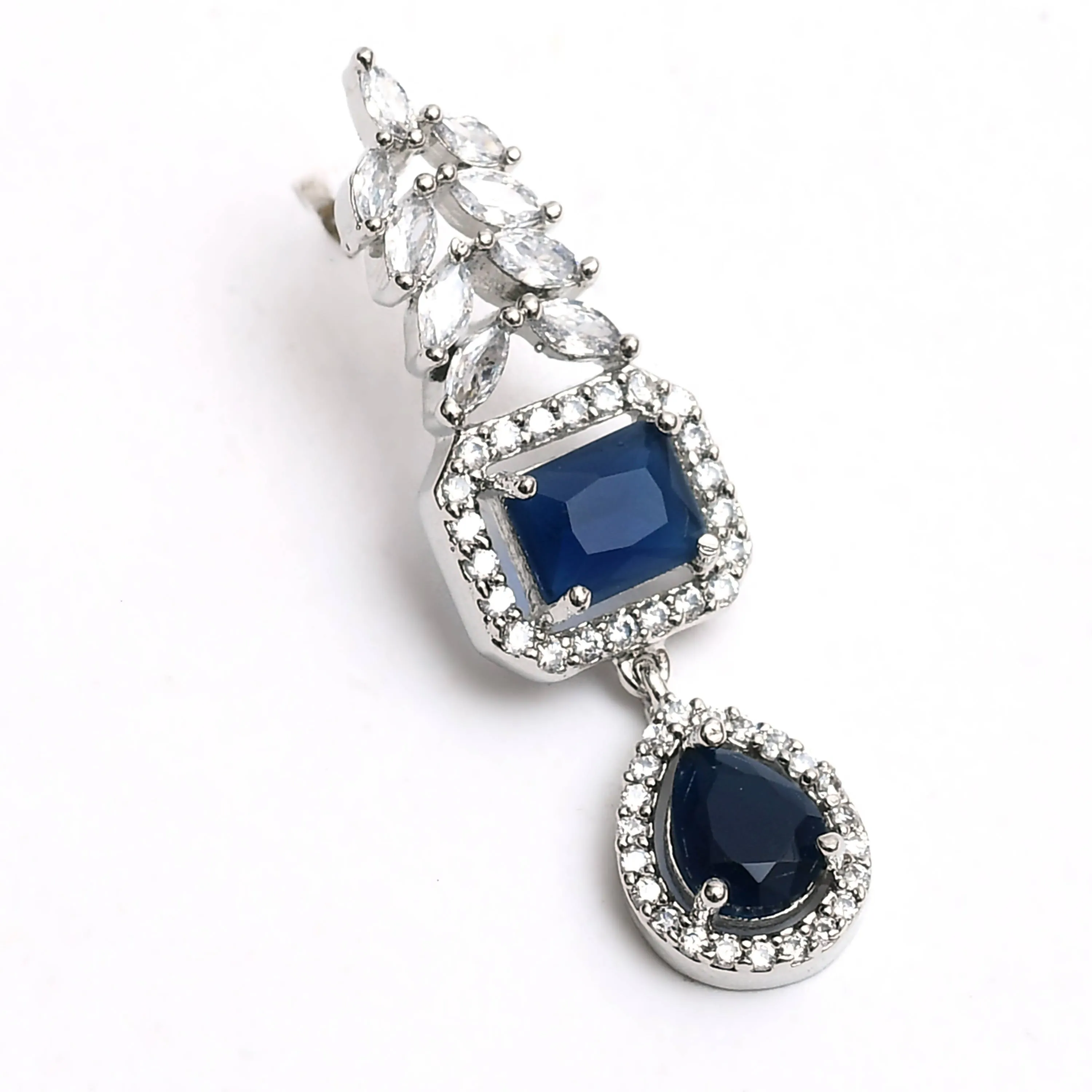 Kamal Johar American Diamond Silver-Plated Blue Ruby Jewellery Set Jkms_039