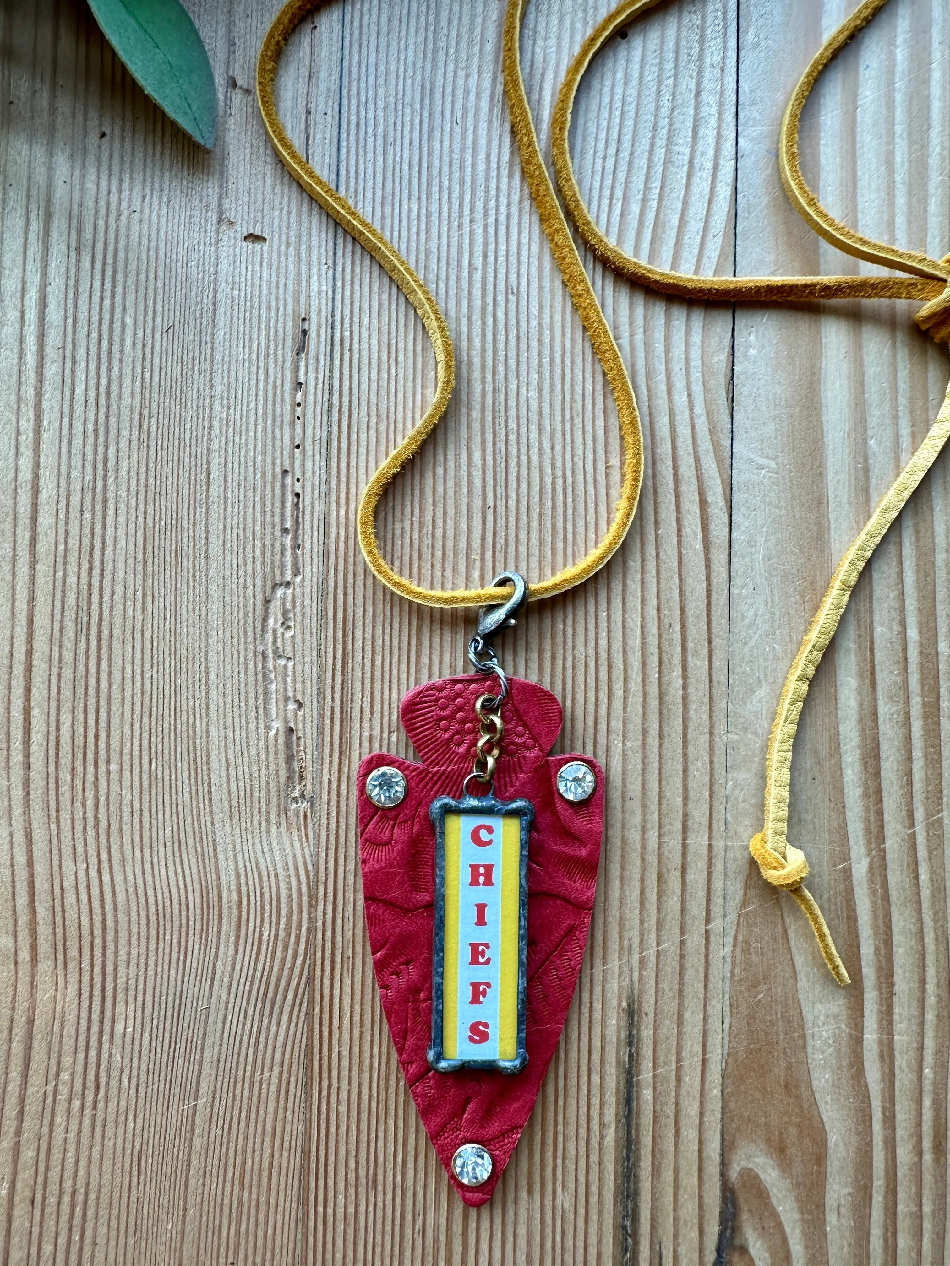 KC Chiefs Red Leather Arrowhead Pendant