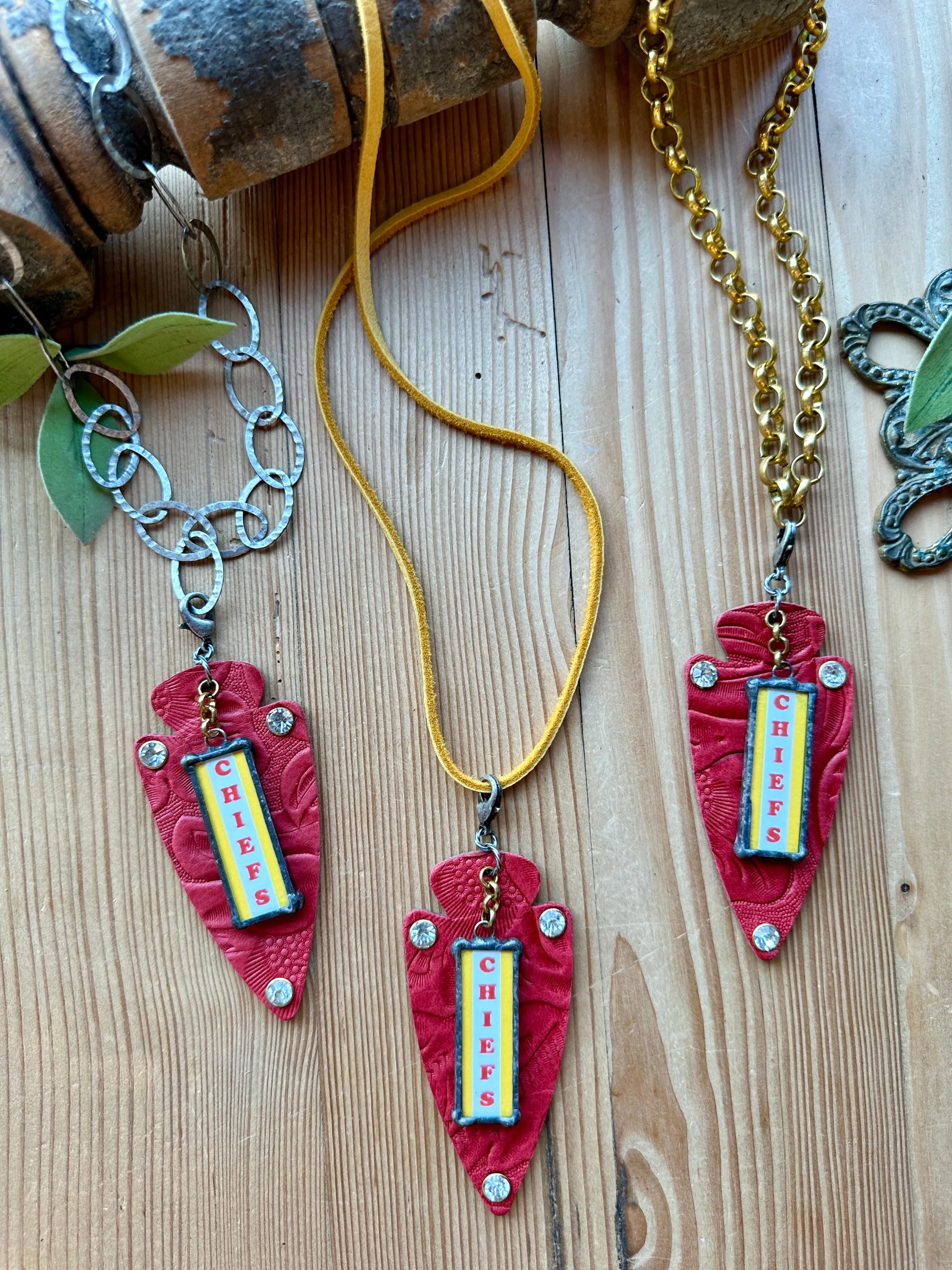 KC Chiefs Red Leather Arrowhead Pendant