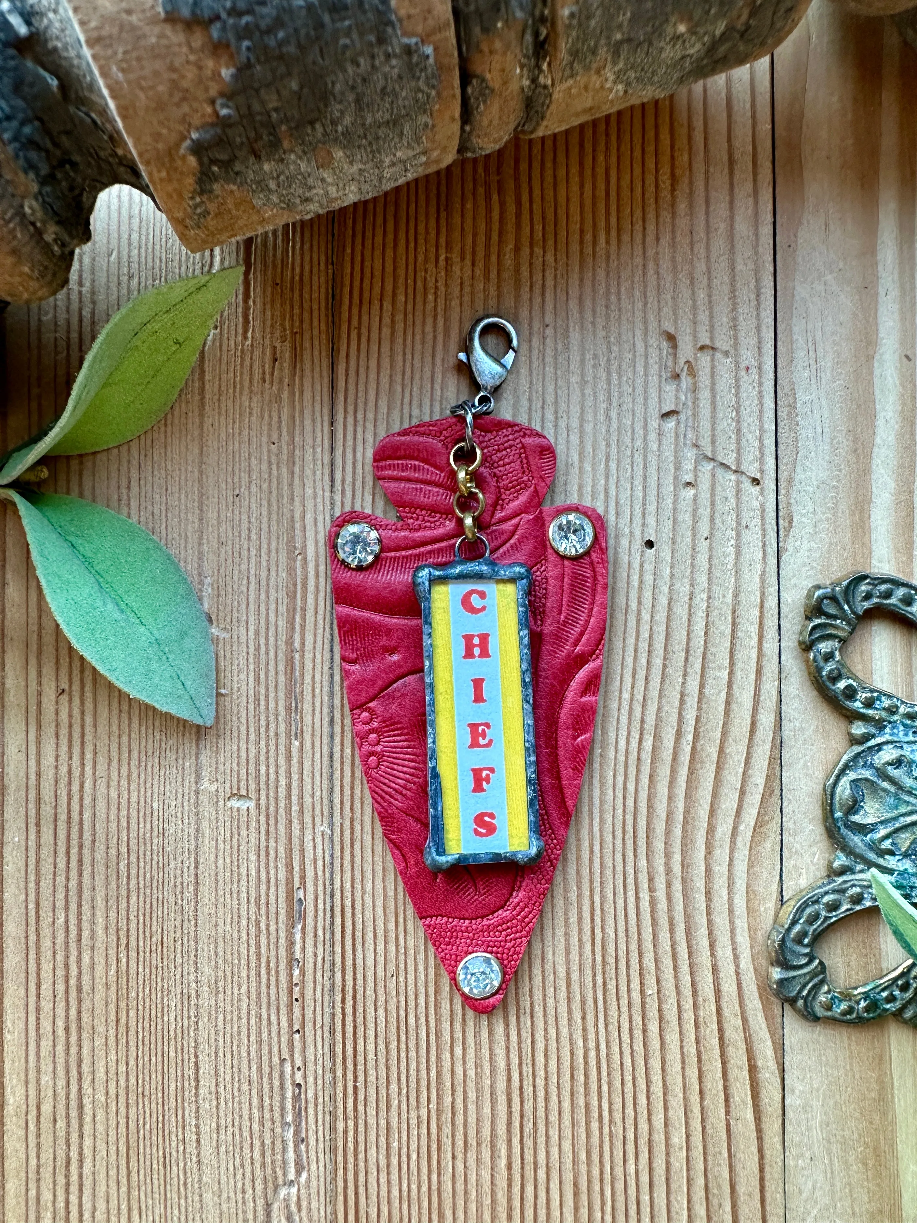 KC Chiefs Red Leather Arrowhead Pendant