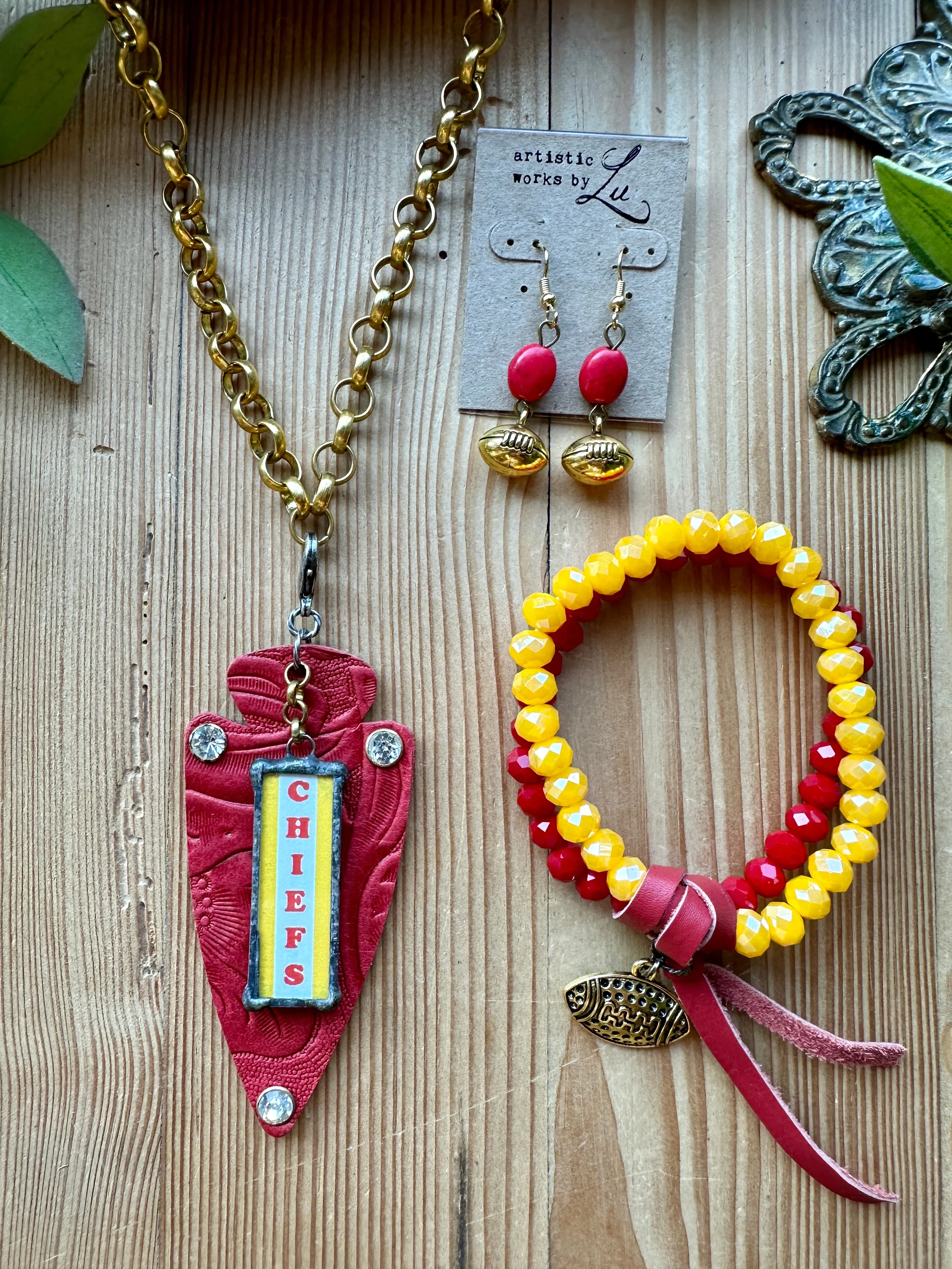 KC Chiefs Red Leather Arrowhead Pendant