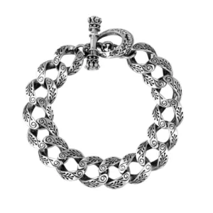 King Baby Sterling Silver Small Carved Link Bracelet