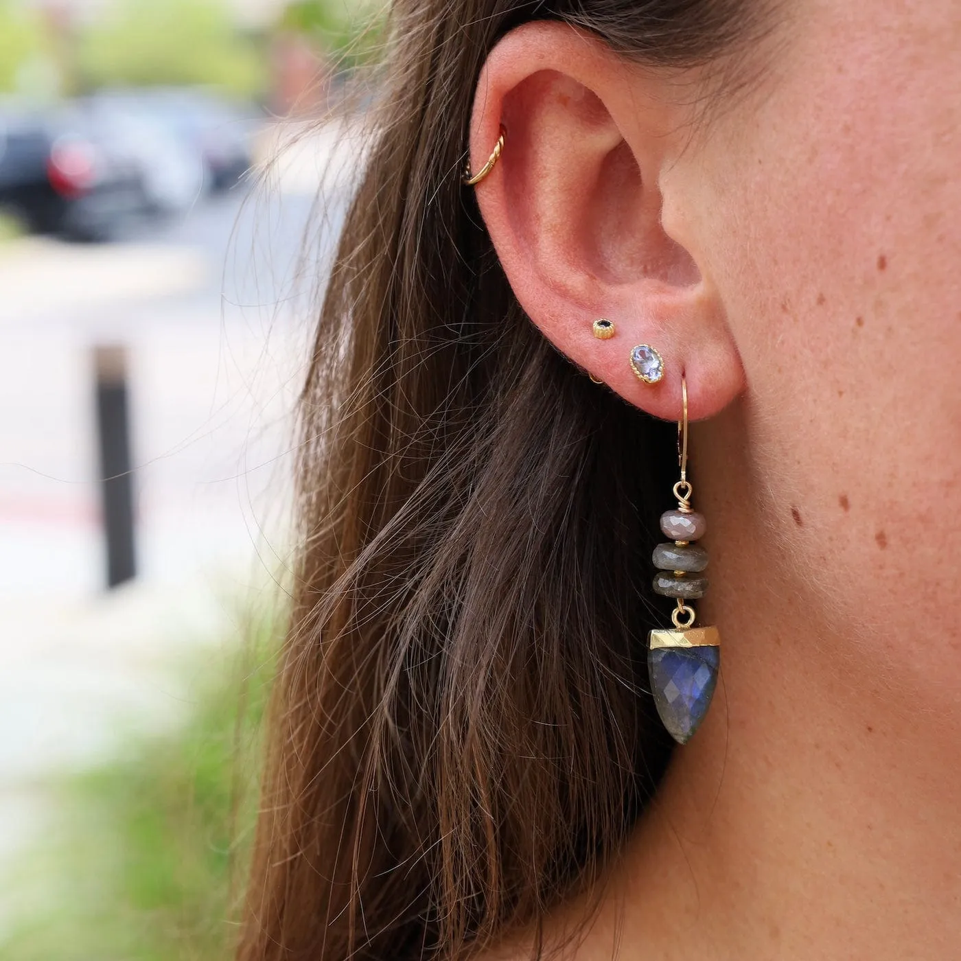 Labradorite Shield Earrings