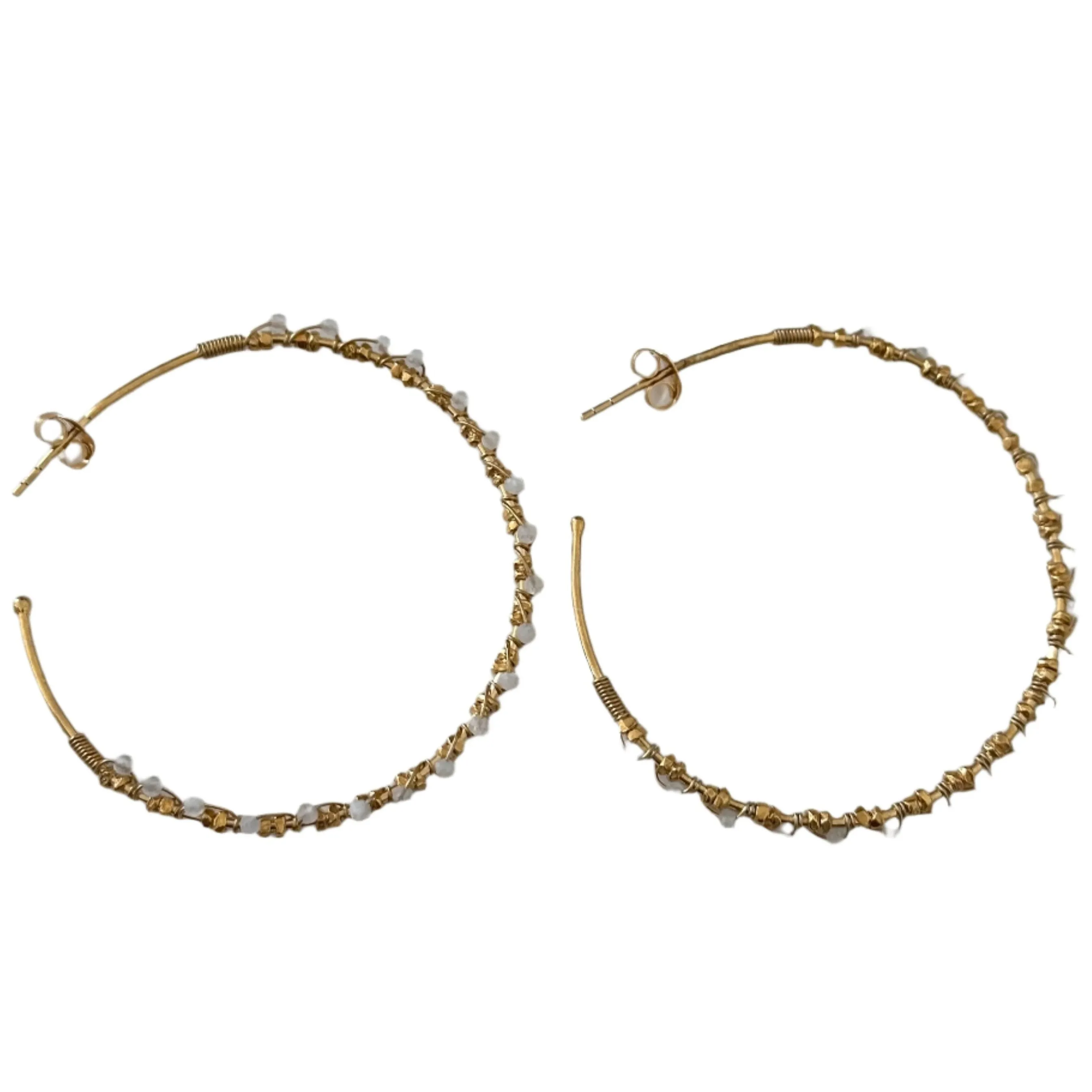 Large Hoop Earrings in Gold Plated Sterling Silver with Moonstone Gemstone