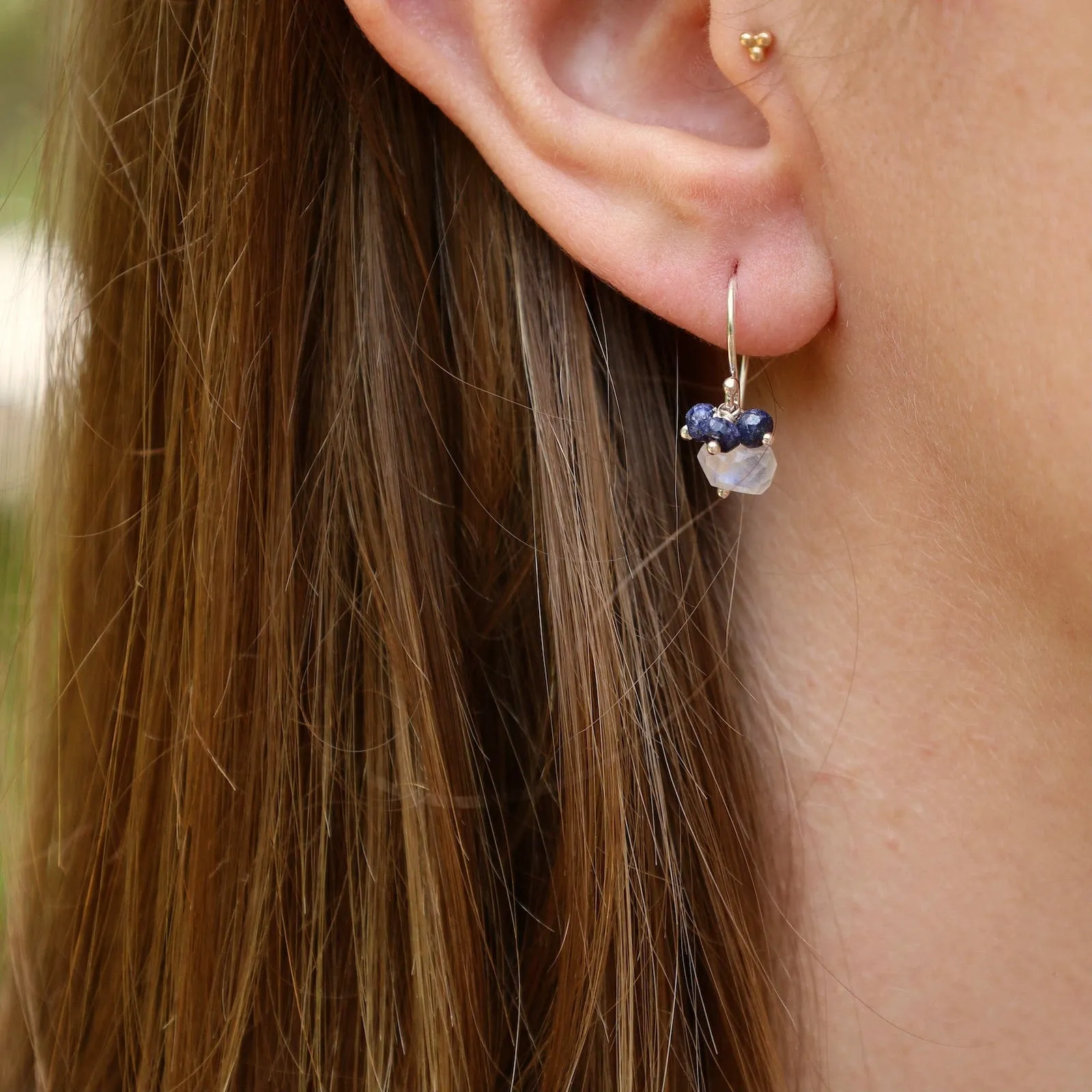 Large Rondelle Cluster Earring - Moonstone & Sapphire
